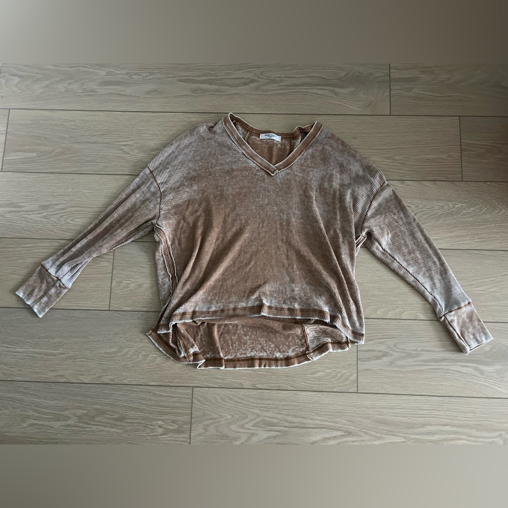 Project Social T long sleeved oversized distressed waffle knit top size small